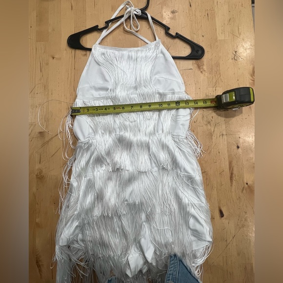 Western/boho vibes white fringe halter strap romper, size small, open back - Picture 8 of 12